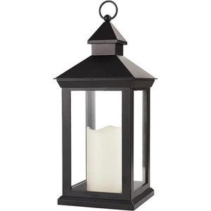 14" Tall Vintage Decorative Lantern with LED Pillar Candle - Outdoor Lantern